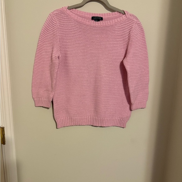 Lauren Ralph Lauren Pink Crew Neck Sweater with 3/4 length sleeves - Picture 1 of 4